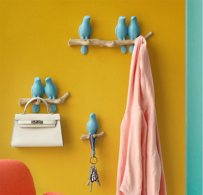 Minimalist bird Wall Hooks / Decorative bird on branch Hooks / Wall Hook Coat Hangers Rack /Bird Hooks