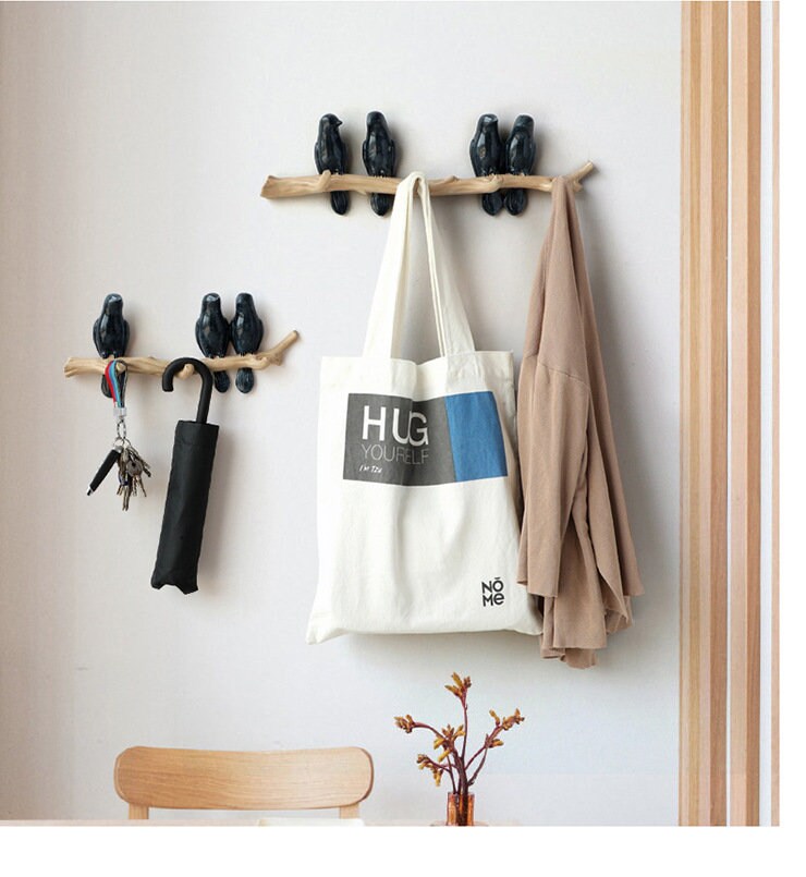 Minimalist bird Wall Hooks / Decorative bird on branch Hooks / Wall Hook Coat Hangers Rack /Bird Hooks