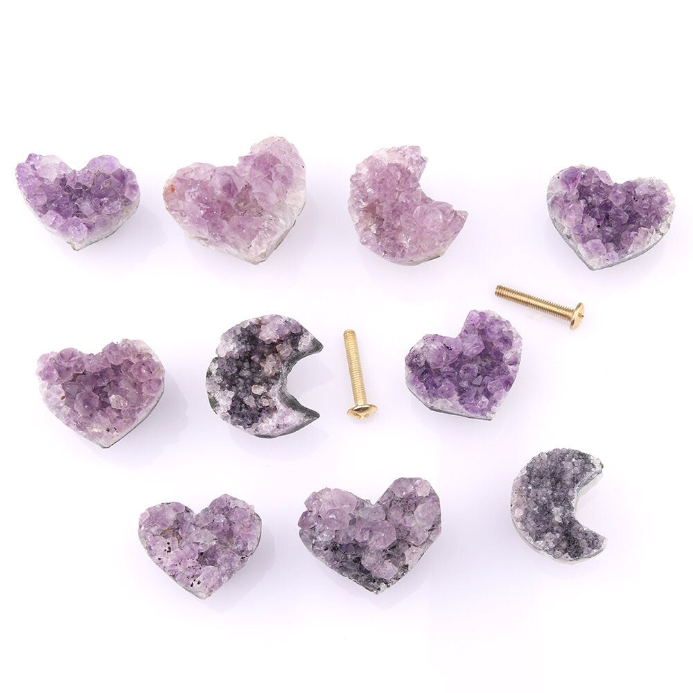 Amethyst Heart Drawer Handles Knobs, Natural Crystal Dresser Knobs, diy Cabinet knob pulls Wardrobe Handle Cabinet Knobs furniture hardware
