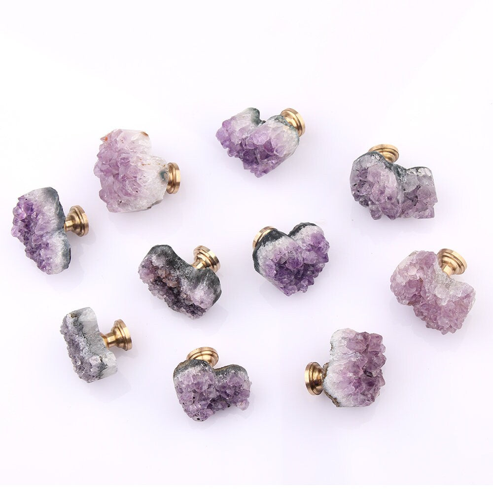 Amethyst Heart Drawer Handles Knobs, Natural Crystal Dresser Knobs, diy Cabinet knob pulls Wardrobe Handle Cabinet Knobs furniture hardware