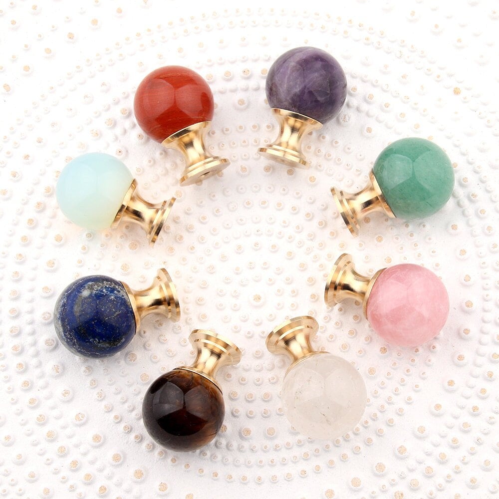 Natural Crystal with Brass Base Knobs, Lucky Natural Stone Crystal Handle drawer pulls handle knob, Wardrobe Handle, furniture hardware
