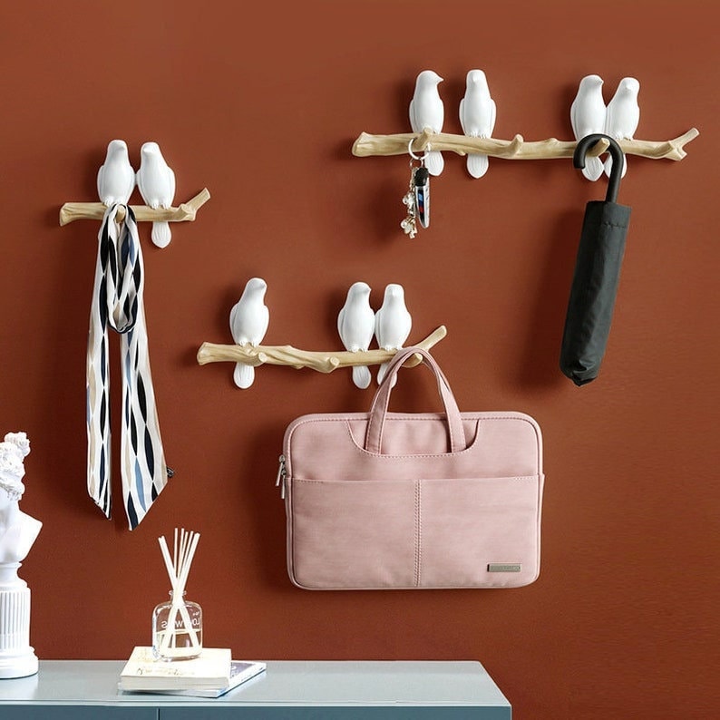 Minimalist bird Wall Hooks / Decorative bird on branch Hooks / Wall Hook Coat Hangers Rack /Bird Hooks