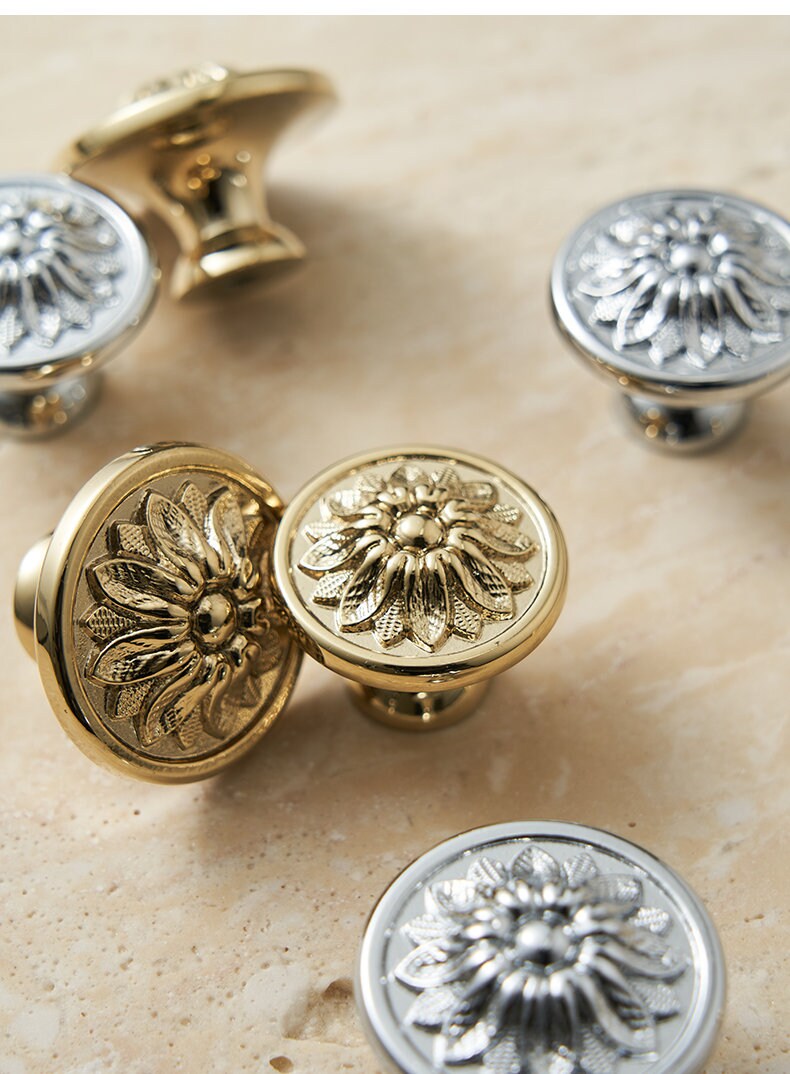 Vintage Flower Cabinet Pulls knob modern Drawer Pulls Knobs Handles Brass Dresser Knobs Wardrobe cupboard handle, Furniture Hardware
