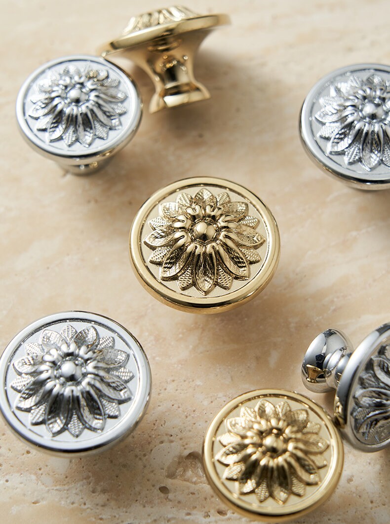 Vintage Flower Cabinet Pulls knob modern Drawer Pulls Knobs Handles Brass Dresser Knobs Wardrobe cupboard handle, Furniture Hardware
