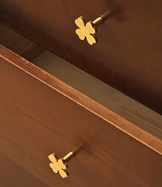 Clover Brass Cabinet Knobs, Flower Dresser Decor, Golden Drawer Pull, Wardrobe handle Pulls Cabinet Door Pulls Knobs, Furniture hardware