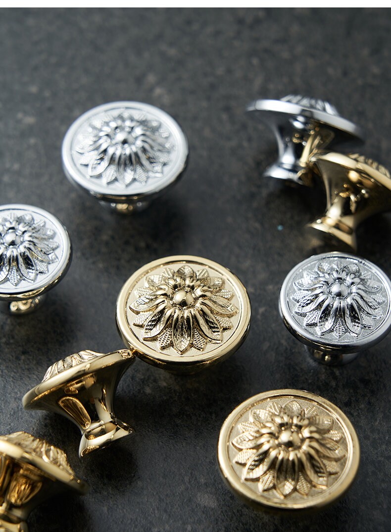 Vintage Flower Cabinet Pulls knob modern Drawer Pulls Knobs Handles Brass Dresser Knobs Wardrobe cupboard handle, Furniture Hardware
