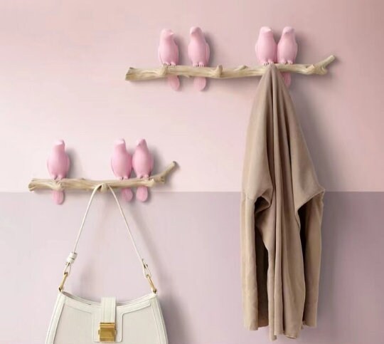 Minimalist bird Wall Hooks / Decorative bird on branch Hooks / Wall Hook Coat Hangers Rack /Bird Hooks