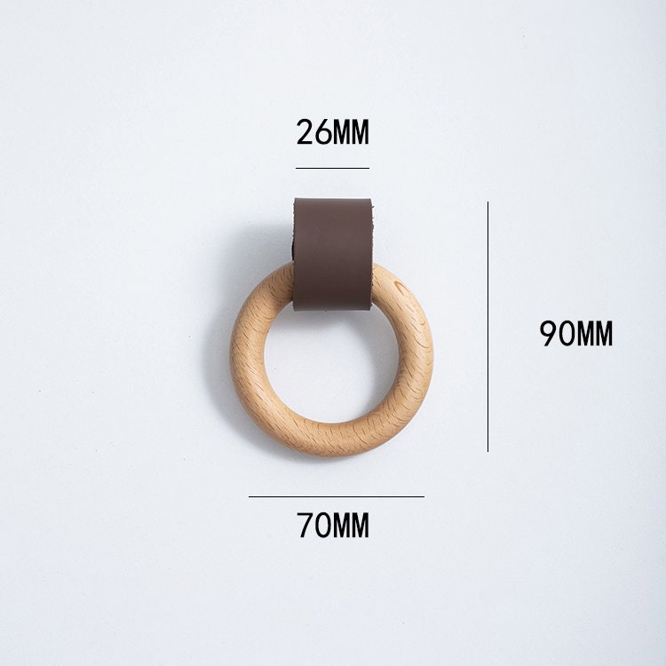 Wood circular cowhide Cabinet Pulls, Wood Leather Drawer Pulls Knobs leather Handles, Dresser Knobs handle, Nordic Furniture Hardware