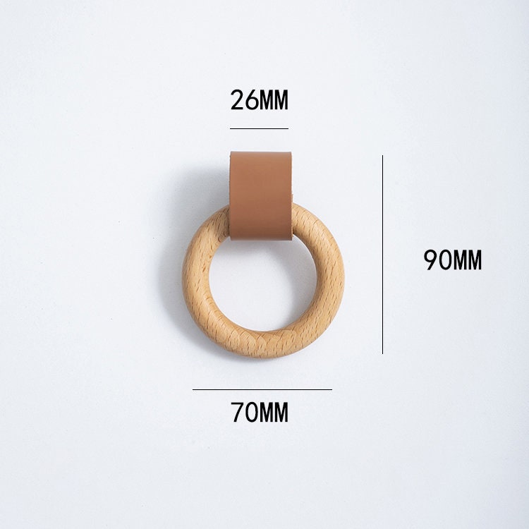 Wood circular cowhide Cabinet Pulls, Wood Leather Drawer Pulls Knobs leather Handles, Dresser Knobs handle, Nordic Furniture Hardware