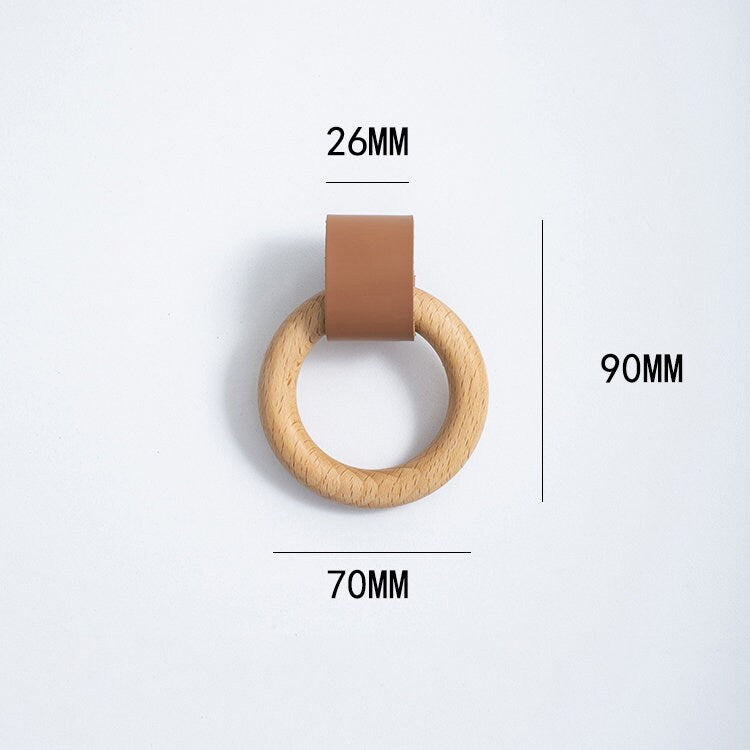 Nordic Cowhide Leather Drawer Pulls Knobs leather Handles pull, Wood circular Cabinet Pulls, Dresser Kitchen Knobs handle Furniture Hardware