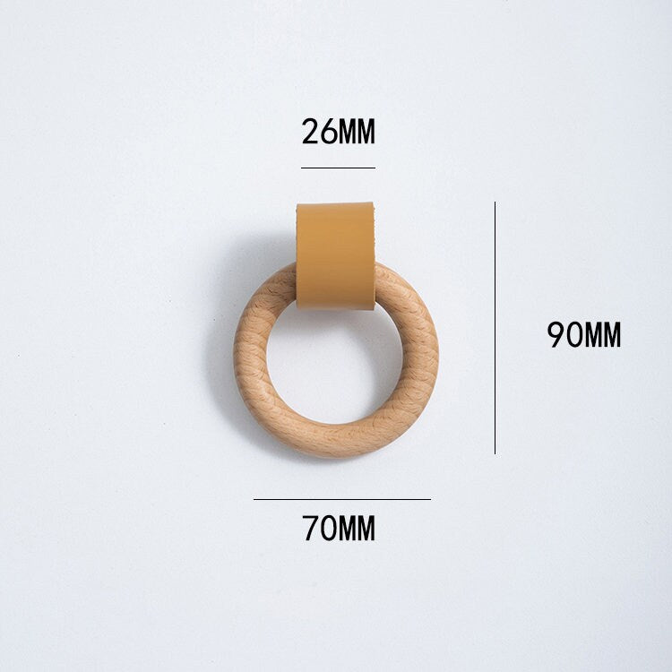 Nordic Cowhide Leather Drawer Pulls Knobs leather Handles pull, Wood circular Cabinet Pulls, Dresser Kitchen Knobs handle Furniture Hardware