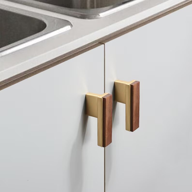 Flat Walnut Cabinet handles pulls, wood Drawer Dresser handles pull, wardrobe handle pull, Kitchen pull knob, wood handle,Furniture hardware
