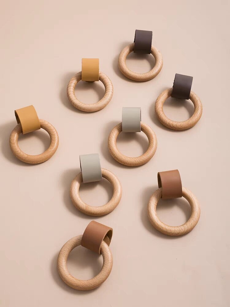 Nordic Cowhide Leather Drawer Pulls Knobs leather Handles pull, Wood circular Cabinet Pulls, Dresser Kitchen Knobs handle Furniture Hardware