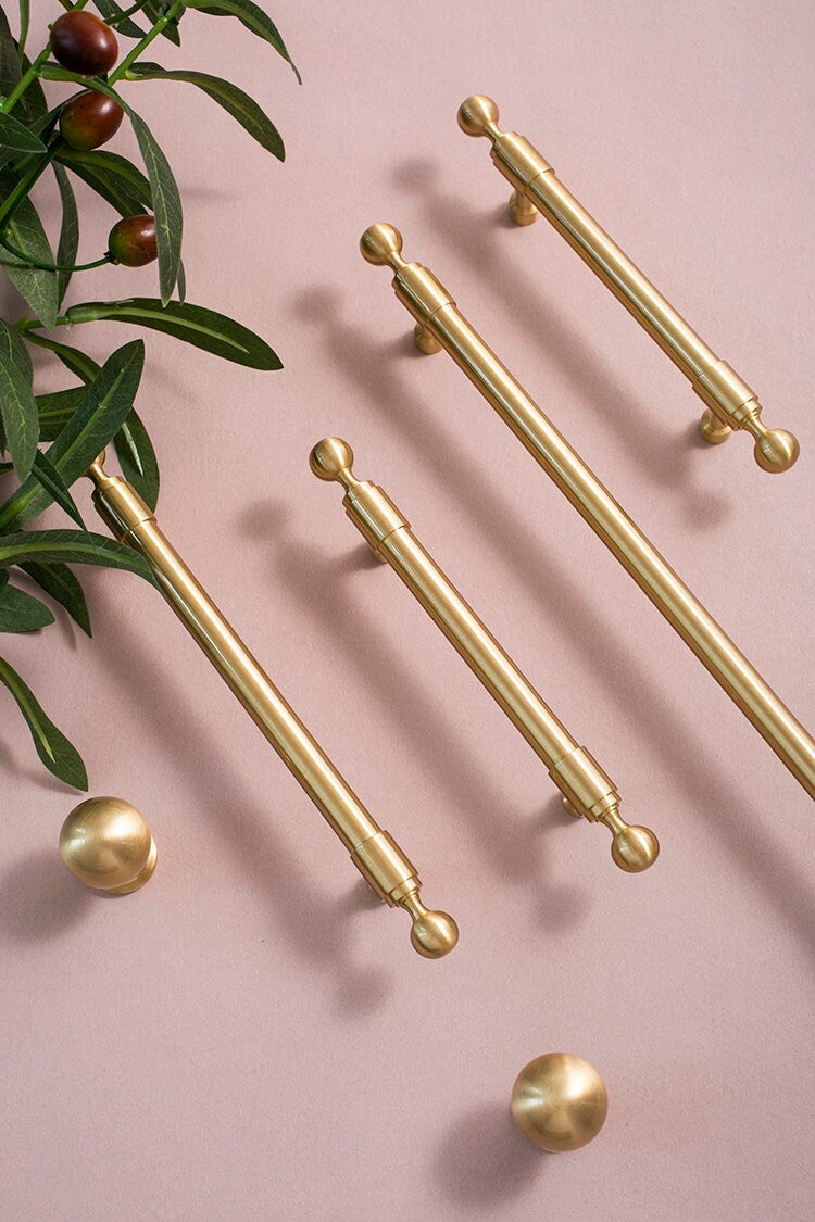 Satin Brass Door Handles, Minimalist Brass Drawer Pulls Knobs Handles, Cabinet Round Handles Pull, Wardrobe Knobs handle Furniture Hardware