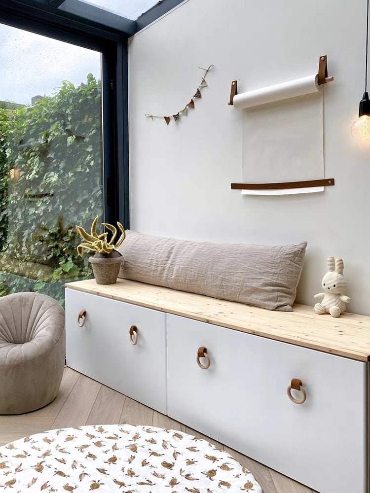 Nordic Cowhide Leather Drawer Pulls Knobs leather Handles pull, Wood circular Cabinet Pulls, Dresser Kitchen Knobs handle Furniture Hardware