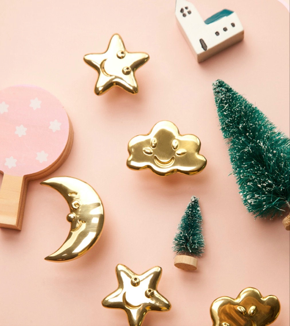 Brass moon star cloud Knobs, nursery room knobs, Furniture knobs, diy drawer pulls , wardrobe Knob, Cabinet Knobs , furniture hardware