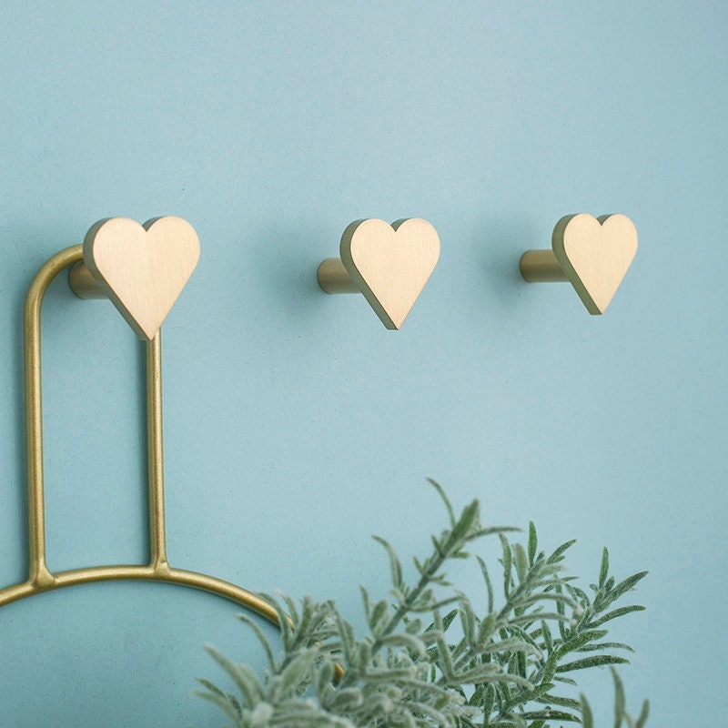 Love Shape Wall Hooks, Brushed brass Knobs, Dresser Knobs Drawer Knobs Pulls, Wall Hook Coat Hangers Rack, Bathroom Handle Knob