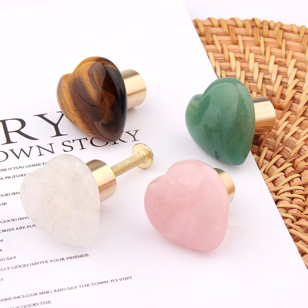 Nature Tiger Eye Single Knobs, Heart Shape Dresser Knobs, Rose quartz diy drawer pulls , Wardrobe Handle, Cabinet Knobs , furniture hardware