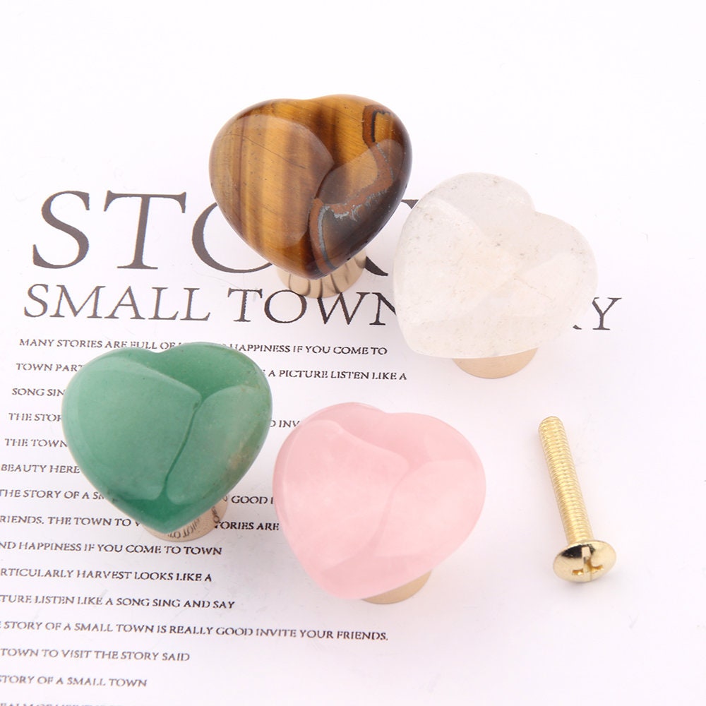 Nature Tiger Eye Single Knobs, Heart Shape Dresser Knobs, Rose quartz diy drawer pulls , Wardrobe Handle, Cabinet Knobs , furniture hardware