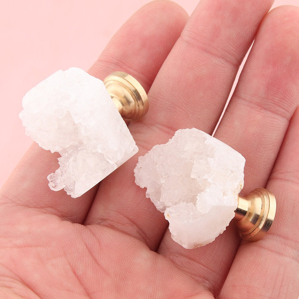 White Crystal with Brass Base Knobs, Crystal bud Handle drawer pulls handle knob, Wardrobe Handle, furniture hardware