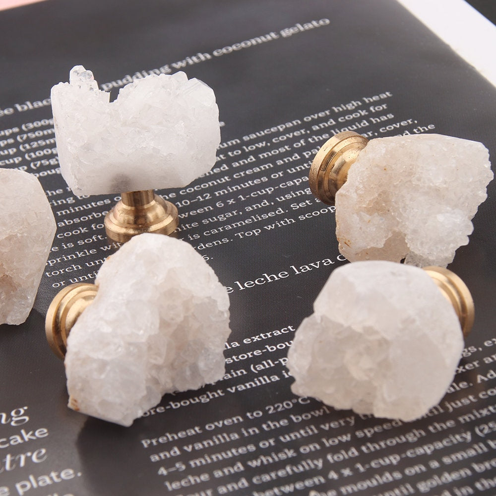 White Crystal with Brass Base Knobs, Crystal bud Handle drawer pulls handle knob, Wardrobe Handle, furniture hardware