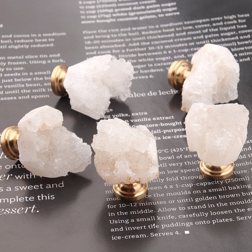 White Crystal with Brass Base Knobs, Crystal bud Handle drawer pulls handle knob, Wardrobe Handle, furniture hardware