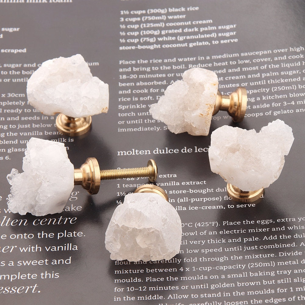 White Crystal with Brass Base Knobs, Crystal bud Handle drawer pulls handle knob, Wardrobe Handle, furniture hardware