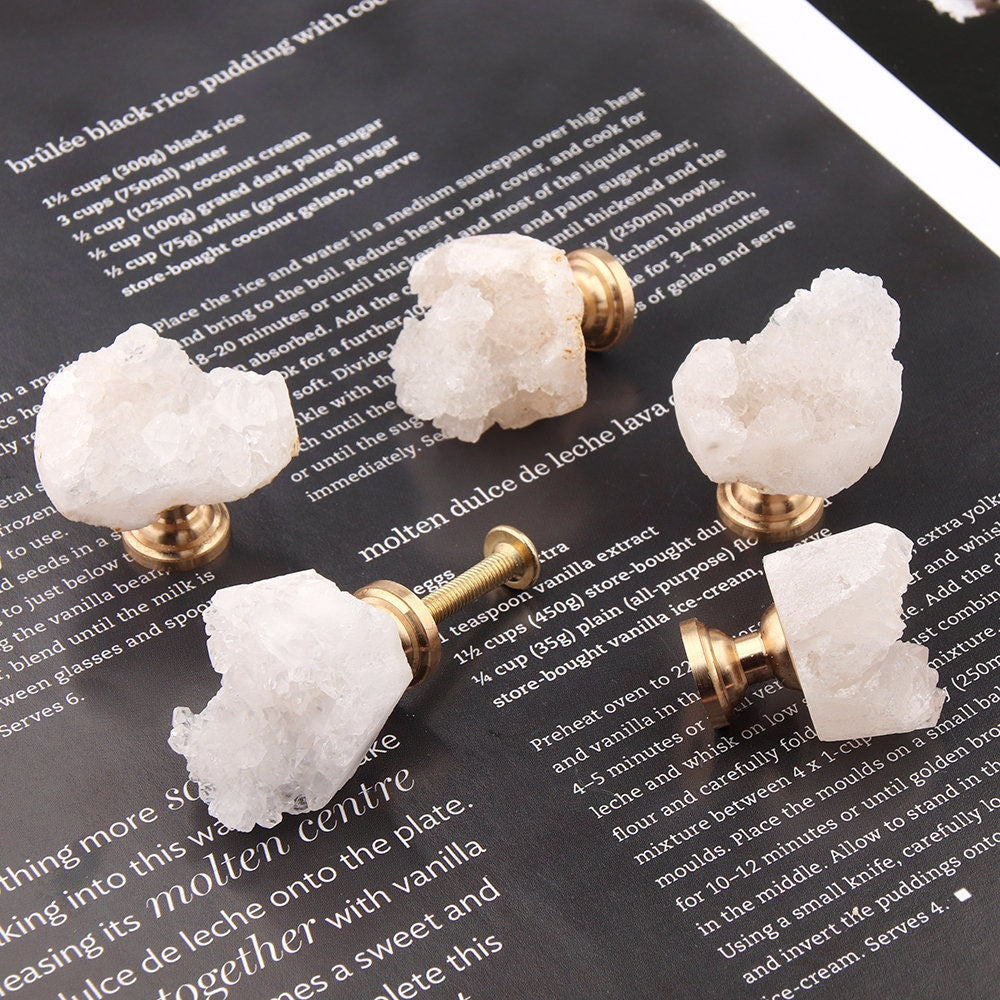 White Crystal with Brass Base Knobs, Crystal bud Handle drawer pulls handle knob, Wardrobe Handle, furniture hardware