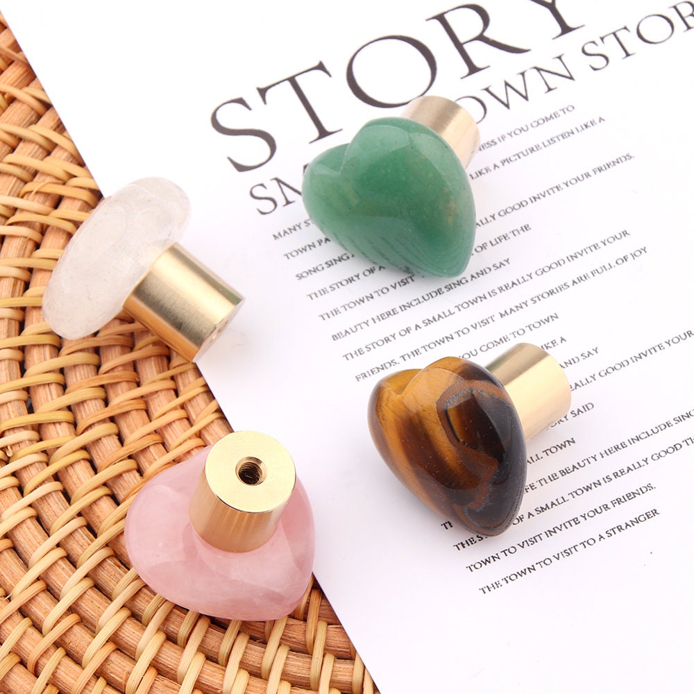 Nature Tiger Eye Single Knobs, Heart Shape Dresser Knobs, Rose quartz diy drawer pulls , Wardrobe Handle, Cabinet Knobs , furniture hardware