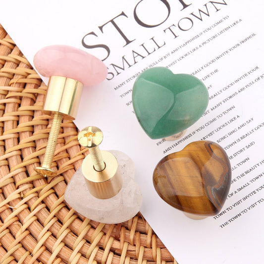 Nature Tiger Eye Single Knobs, Heart Shape Dresser Knobs, Rose quartz diy drawer pulls , Wardrobe Handle, Cabinet Knobs , furniture hardware