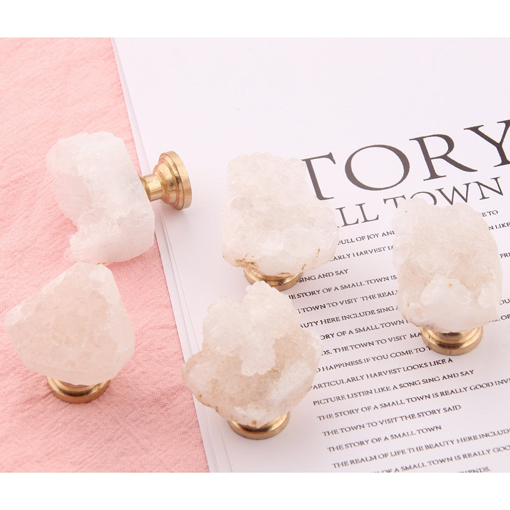 White Crystal with Brass Base Knobs, Crystal bud Handle drawer pulls handle knob, Wardrobe Handle, furniture hardware