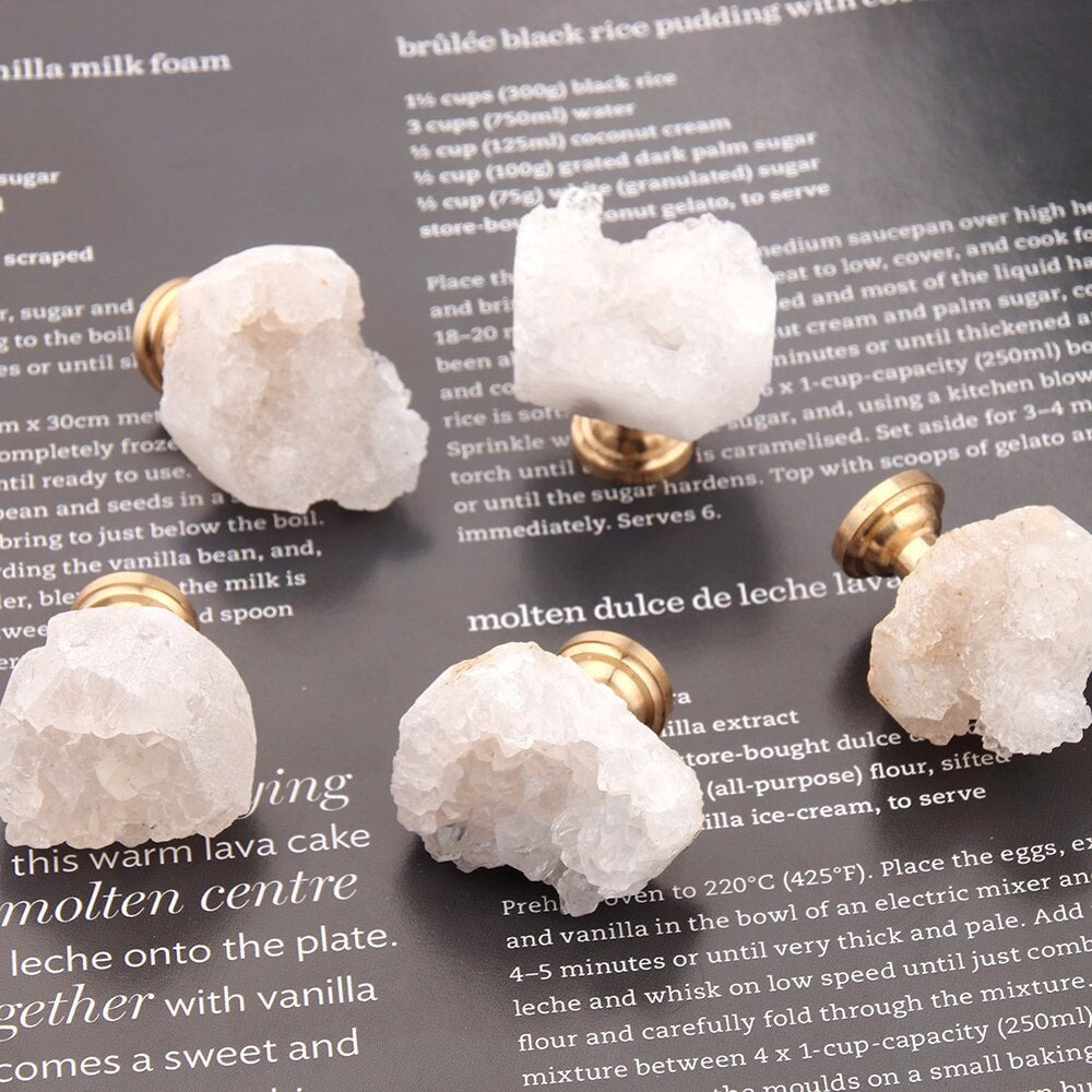 White Crystal with Brass Base Knobs, Crystal bud Handle drawer pulls handle knob, Wardrobe Handle, furniture hardware