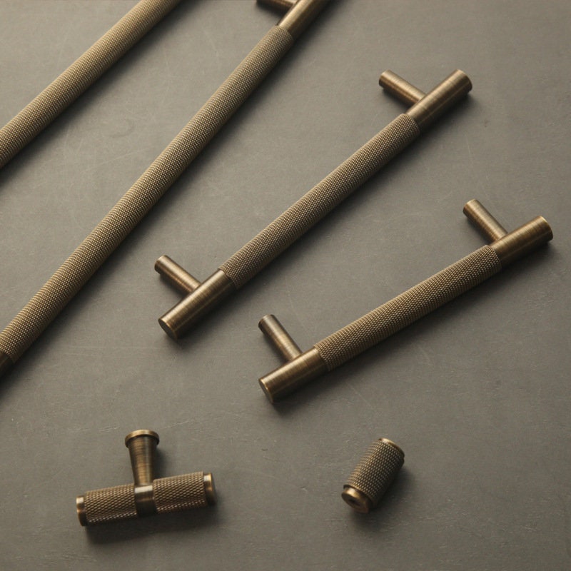Antique Brass Knurled Cabinet Handles Pull, Satin Brass Door Handles, Drawer Pulls Knobs Handles, Dresser Knobs handle, Furniture Hardware