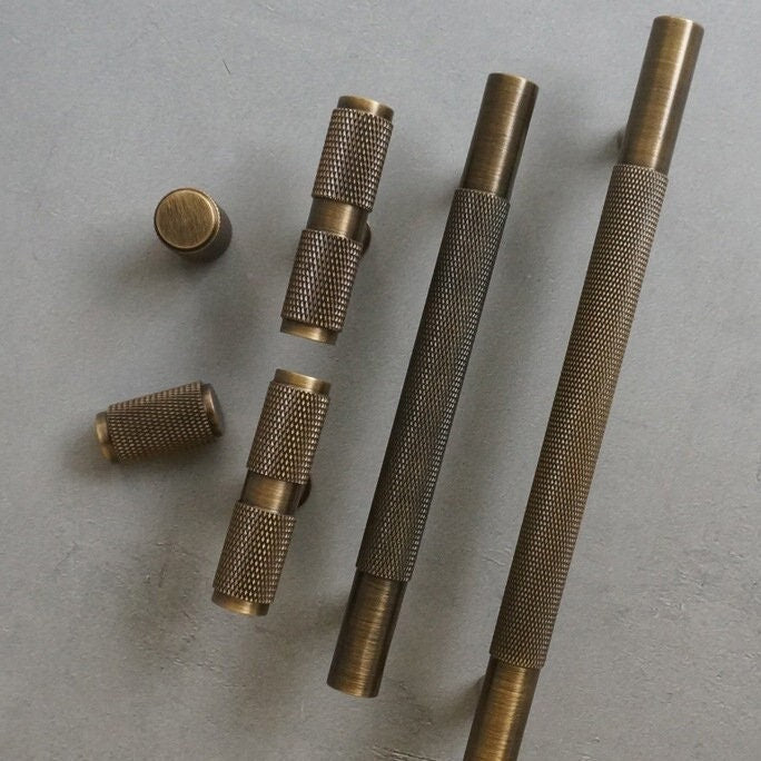 Antique Brass Knurled Cabinet Handles Pull, Satin Brass Door Handles, Drawer Pulls Knobs Handles, Dresser Knobs handle, Furniture Hardware