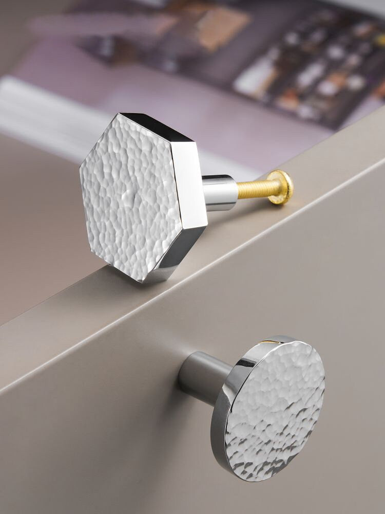 Silver Round Hexagon Drawer Knob/ Hammered Cabinet Pulls Knobs Handles, Dresser round Knobs handle, modern Furniture Hardware
