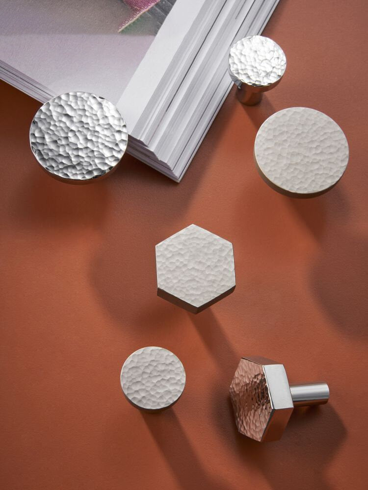 Silver Round Hexagon Drawer Knob/ Hammered Cabinet Pulls Knobs Handles, Dresser round Knobs handle, modern Furniture Hardware