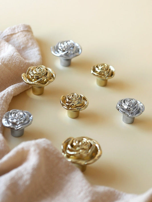 Gold Silver Rose drawer pulls Knobs, decorative art room, wardrobe Knob, Cabinet Knobs Pulls Handles, furniture knobs hardware