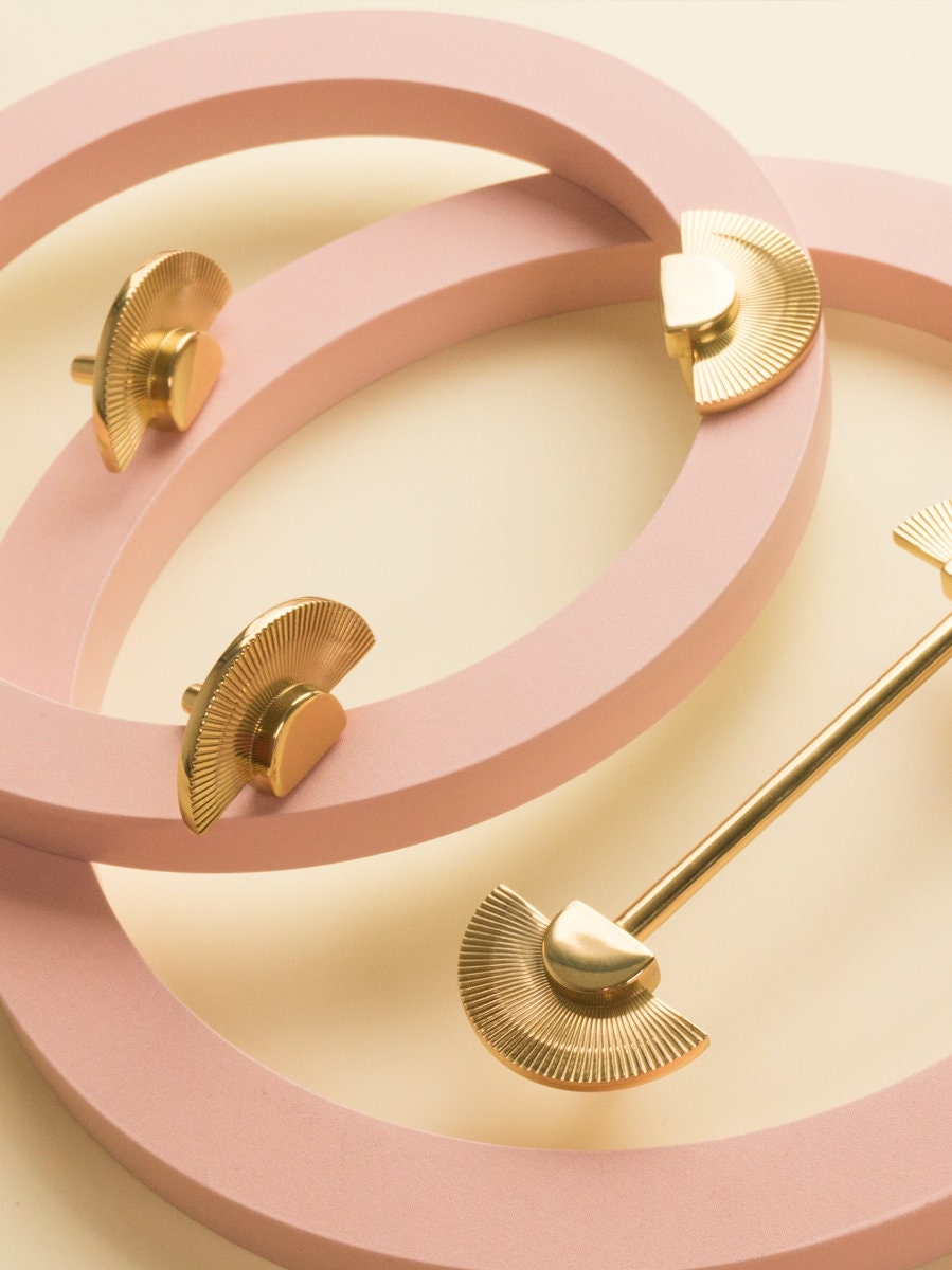 Golden Sunshine Drawer handle Pulls Knobs, Brass Dresser Knobs Handles, Semicircle Cabinet Kitchen Pulls Knobs, Furniture hardware