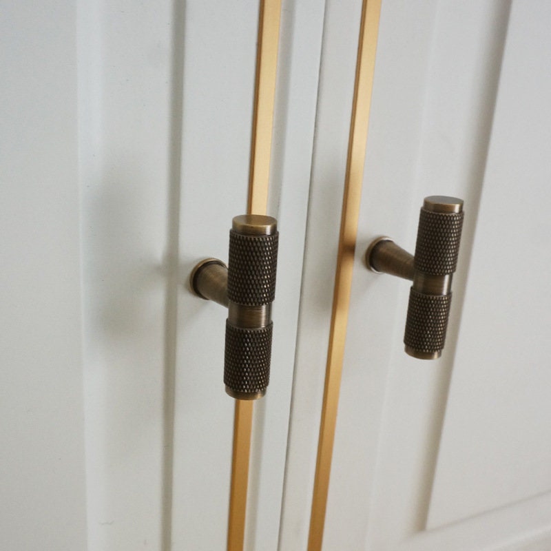 Antique Brass Knurled Cabinet Handles Pull, Satin Brass Door Handles, Drawer Pulls Knobs Handles, Dresser Knobs handle, Furniture Hardware