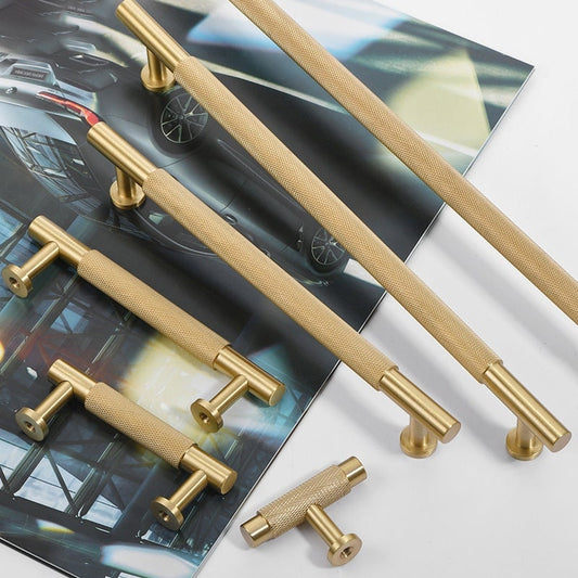 Satin Brass Door Handles, Knurled Cabinet Handles Pull, Modern Brass Drawer Pulls Knobs Handles, Wardrobe Knobs handle, Furniture Hardware
