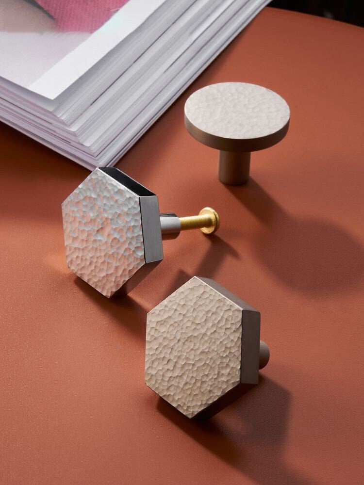 Silver Round Hexagon Drawer Knob/ Hammered Cabinet Pulls Knobs Handles, Dresser round Knobs handle, modern Furniture Hardware