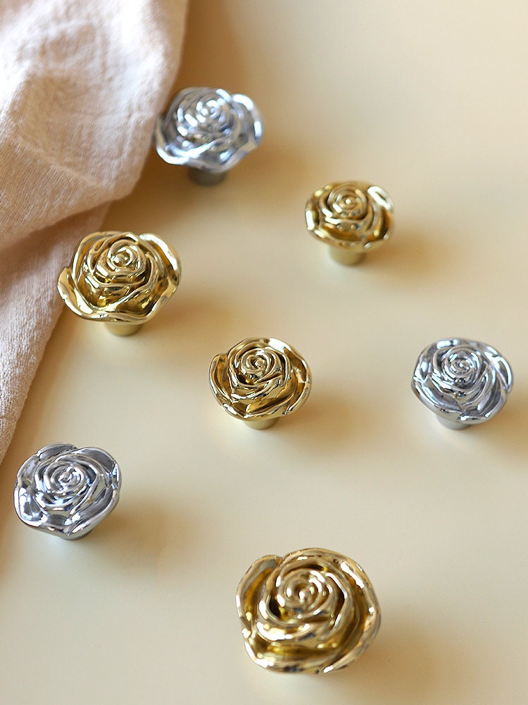 Gold Silver Rose drawer pulls Knobs, decorative art room, wardrobe Knob, Cabinet Knobs Pulls Handles, furniture knobs hardware