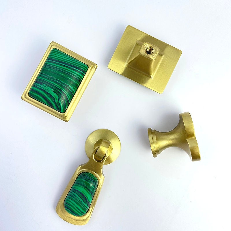 Malachite pattern Brass Drawer Knobs, Brushed brass Dresser Knobs Handles Cabinet handle knob Pulls, Wardrobe handle, furniture hardware
