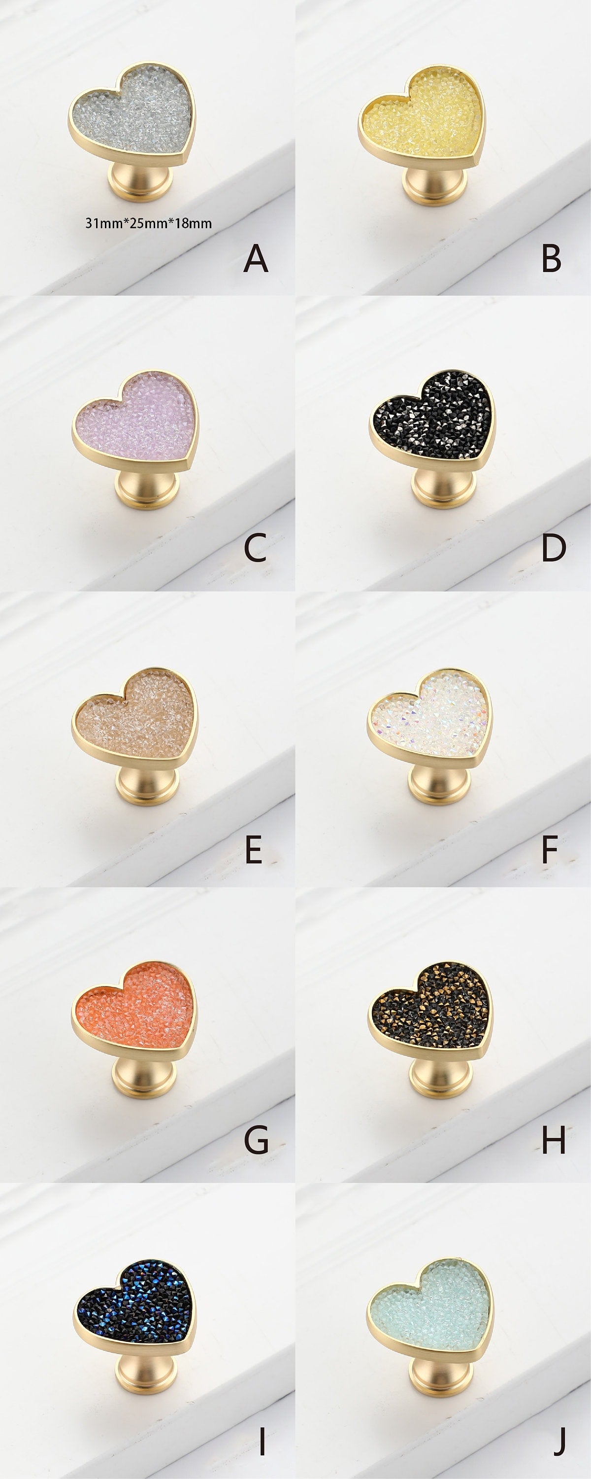 Colorful Heart Knobs Cabinet Pulls, Drawer Pulls Knobs Handles, Dresser Knobs handle, Gold Pulls Handles, Bathroom Handle Wardrobe Knob