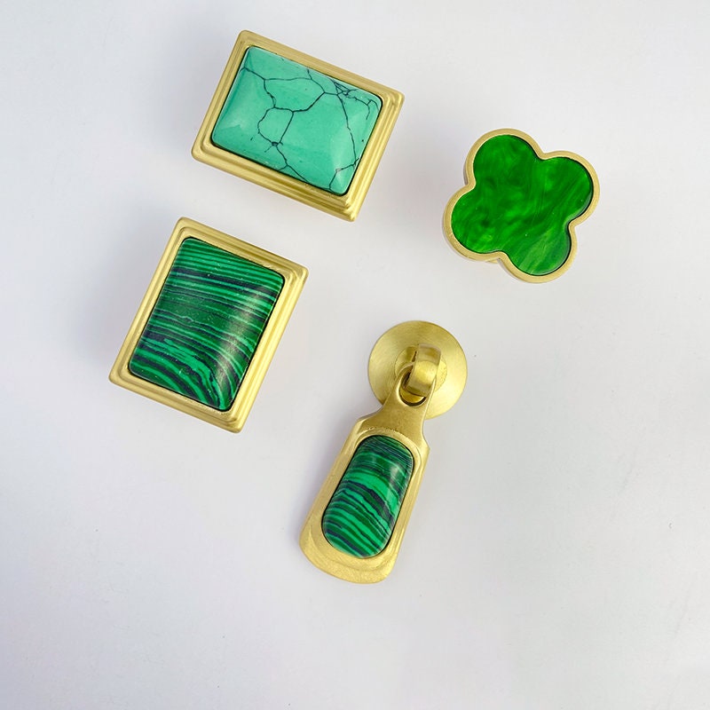 Malachite pattern Brass Drawer Knobs, Brushed brass Dresser Knobs Handles Cabinet handle knob Pulls, Wardrobe handle, furniture hardware