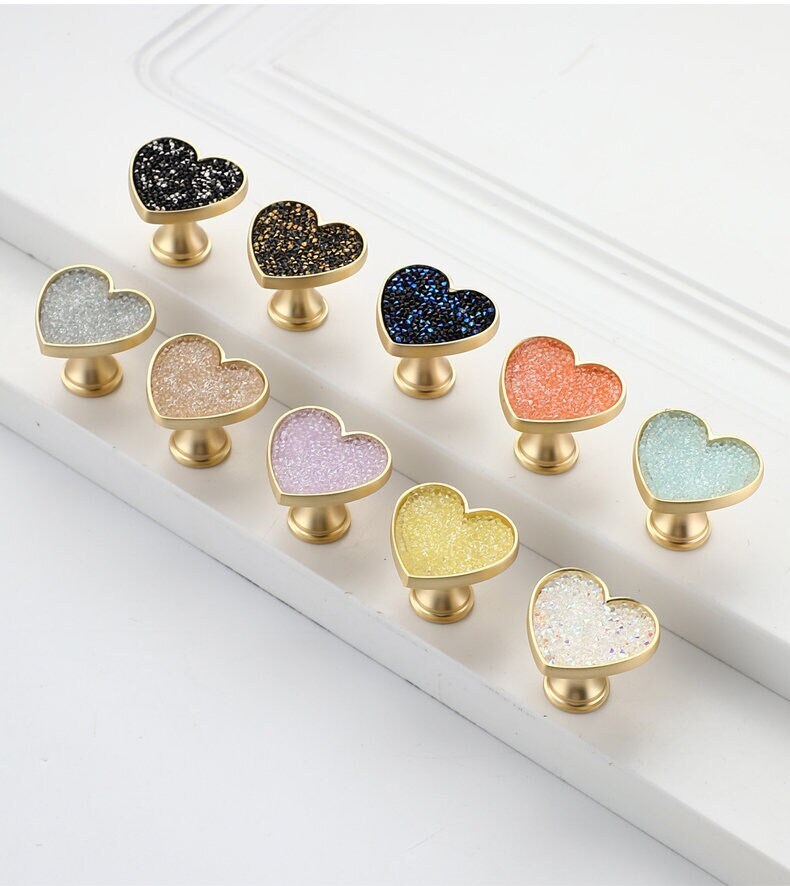 Colorful Heart Knobs Cabinet Pulls, Drawer Pulls Knobs Handles, Dresser Knobs handle, Gold Pulls Handles, Bathroom Handle Wardrobe Knob