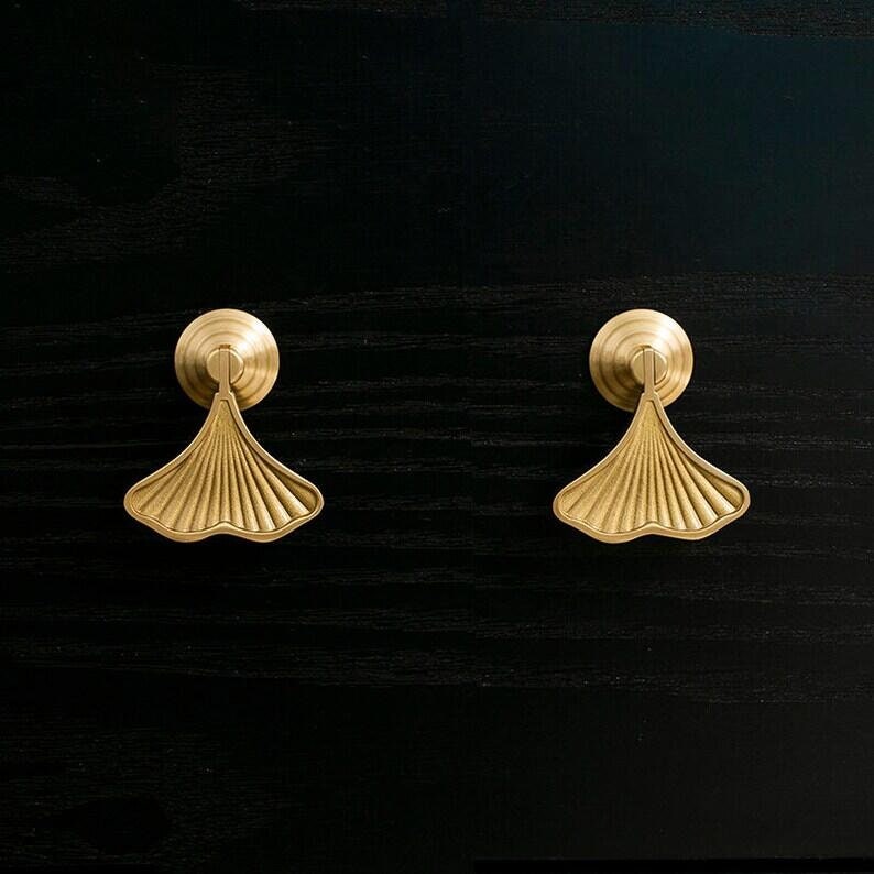 2PCS Solid Brass Ginkgo Knobs, leave drop knobs, DIY drawer dresser pulls, Furniture knobs, wardrobe Cabinet Knobs Furniture hardware