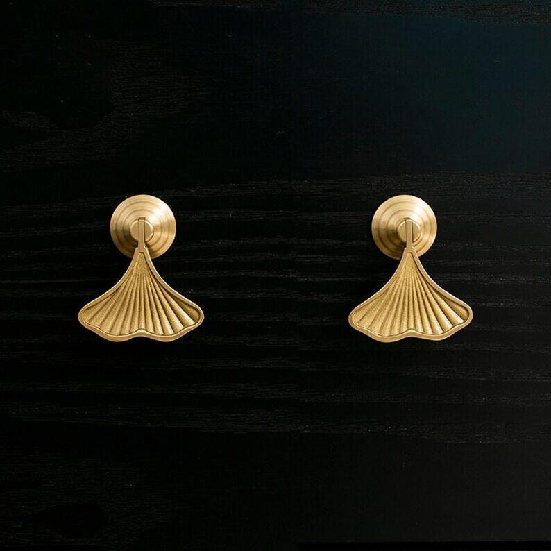 Solid Brass Ginkgo Knobs, leave drop cabinet handle knobs, DIY drawer dresser handle pulls, wardrobe Knob, Cabinet Knobs, furniture hardware