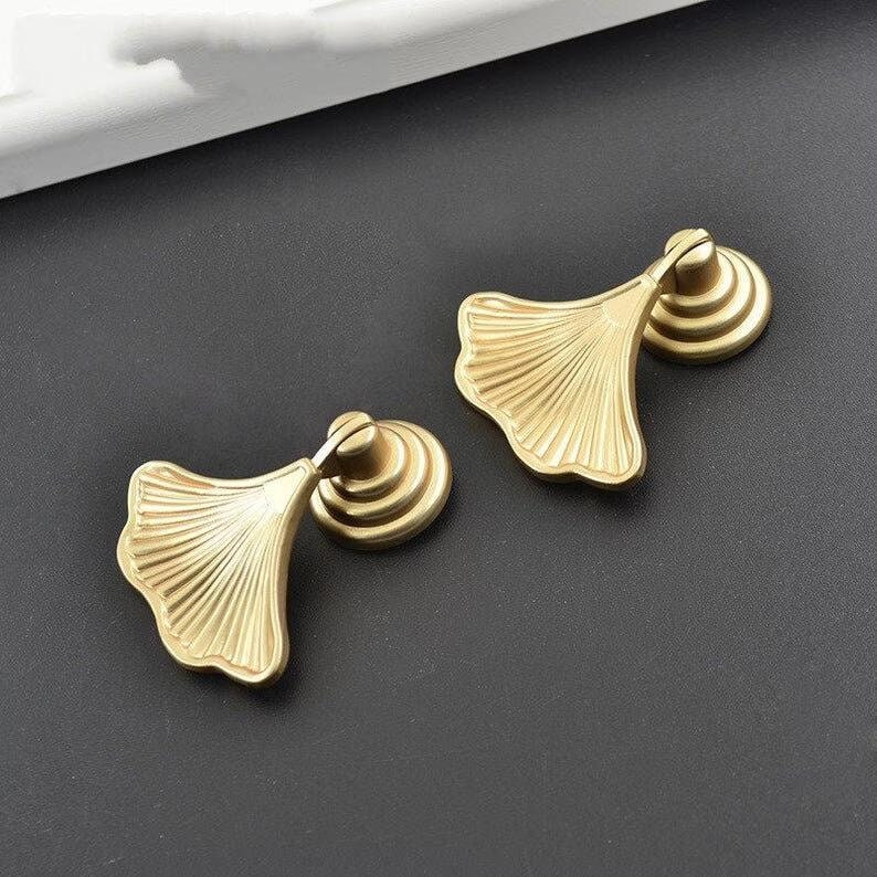 2PCS Solid Brass Ginkgo Knobs, leave drop knobs, DIY drawer dresser pulls, Furniture knobs, wardrobe Cabinet Knobs Furniture hardware