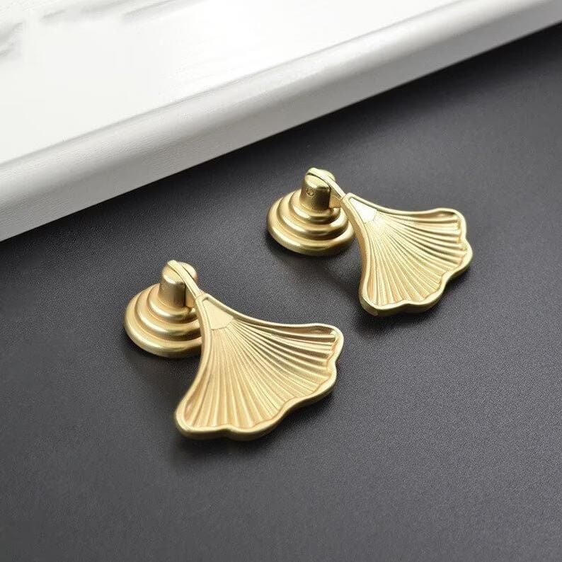2PCS Solid Brass Ginkgo Knobs, leave drop knobs, DIY drawer dresser pulls, Furniture knobs, wardrobe Cabinet Knobs Furniture hardware